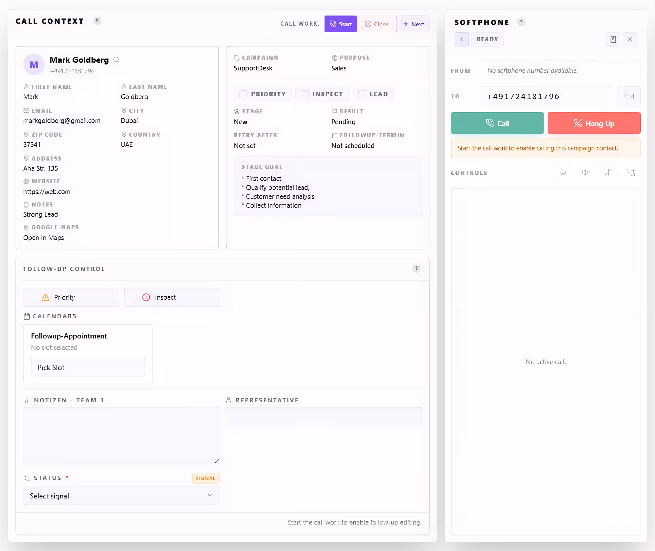 Embedded softphone webphone interface